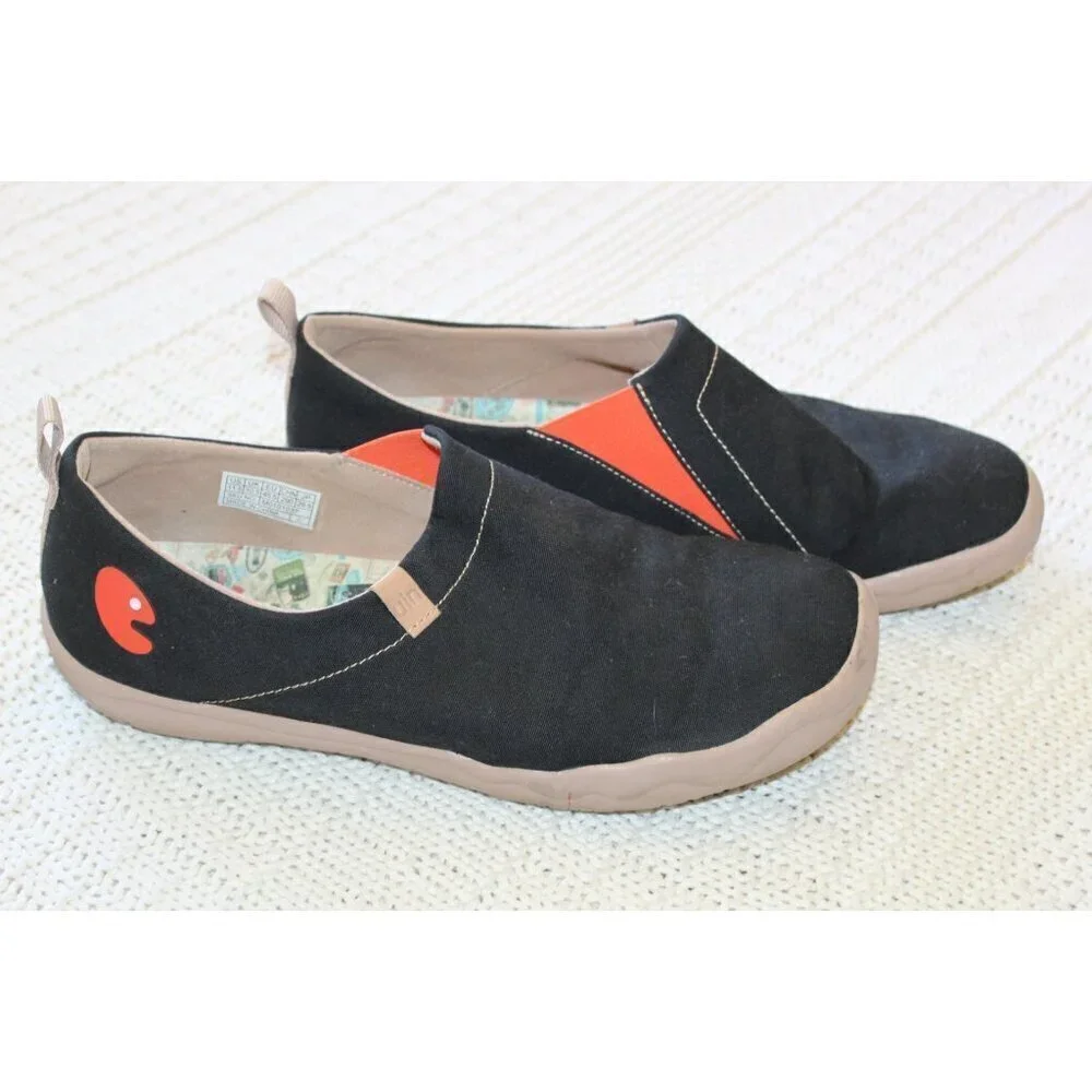 UIN Slip On Canvas Lightweight Flats Sneakers Size 11.5 Black Shoes elastic band